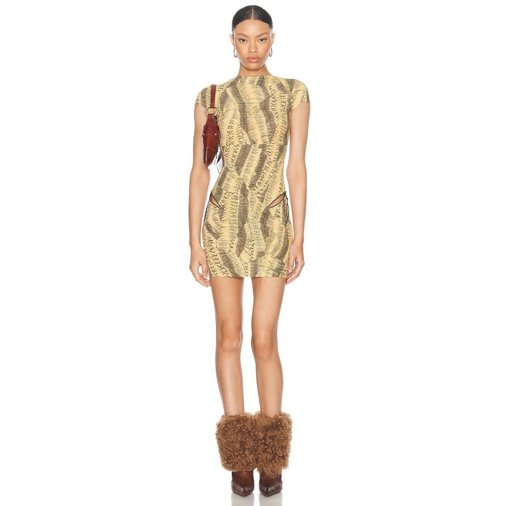 New KNWLS Sion Dress in Crushed Snake skin yellow black mini shirt